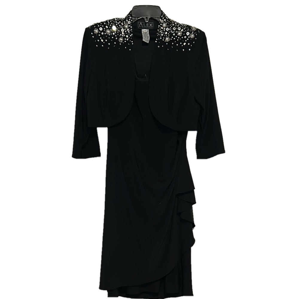 Alex Evenings Black Midi Dress with Embellished Bolero